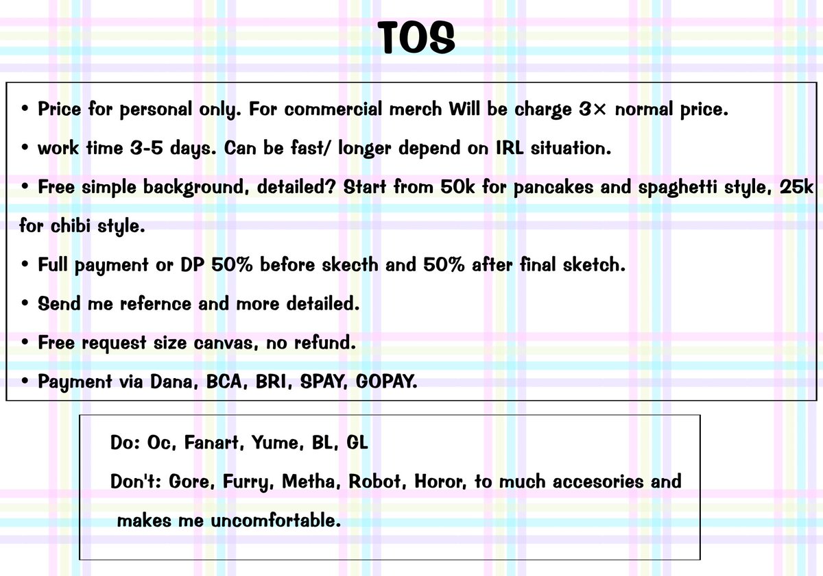 ༺ Open Commission ༻✧

Hi guis, I'm open commissions for chibi, pancakes and spaghetti style. 
Local only!
TOSnya masih sama ya^^

DM me for more, if you're interested!!!

Help  RT and like, thankiess🫶✨.