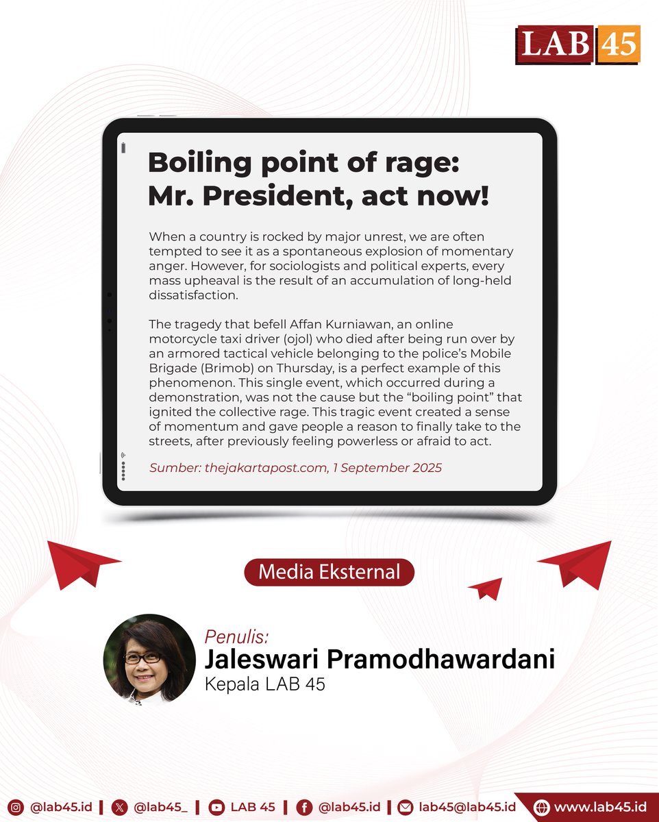 Indonesia’s latest unrest is not a sudden burst of anger, but the result of long-accumulated grievances—economic disparity, controversial laws, and a deepening crisis of trust in law enforcement. The tragic death of Affan Kurniawan, an online motorcycle taxi driver struck by a