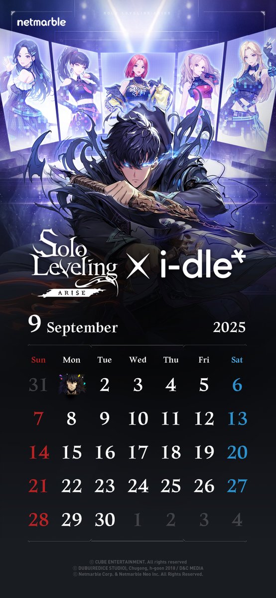 Sololv_ARISE_GL's tweet image. ⁺⊹˚.⋆ #SoloLevelingARISECalendar ⁺⊹˚.⋆

i-dle becomes a full group with the addition of new collaboration Hunters MINNIE, SOYEON, and YUQI!

Participate in various events with i-dle and claim abundant rewards! 🎁

Play Solo Leveling:ARISE in September as well!…