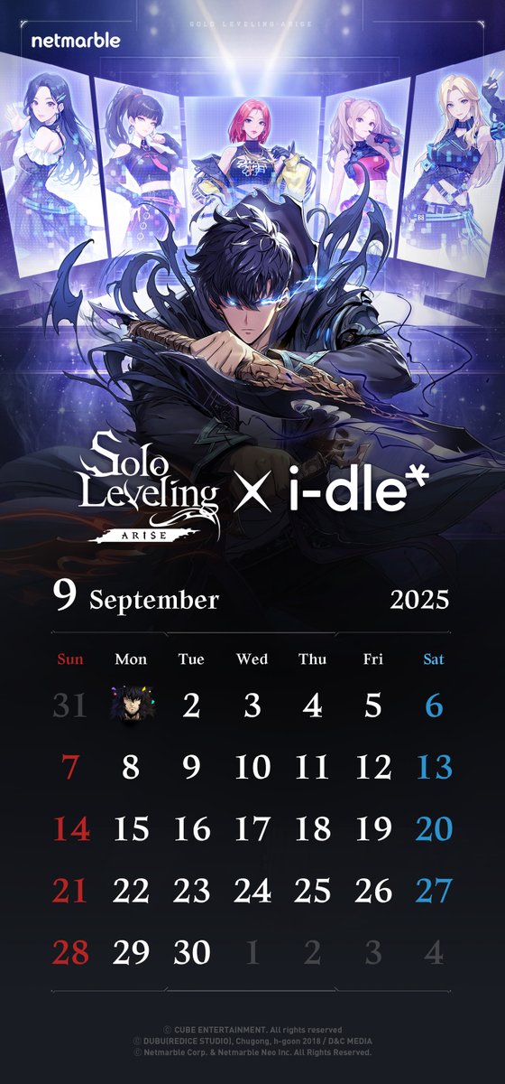 Sololv_ARISE_GL's tweet image. ⁺⊹˚.⋆ #SoloLevelingARISECalendar ⁺⊹˚.⋆

i-dle becomes a full group with the addition of new collaboration Hunters MINNIE, SOYEON, and YUQI!

Participate in various events with i-dle and claim abundant rewards! 🎁

Play Solo Leveling:ARISE in September as well!…