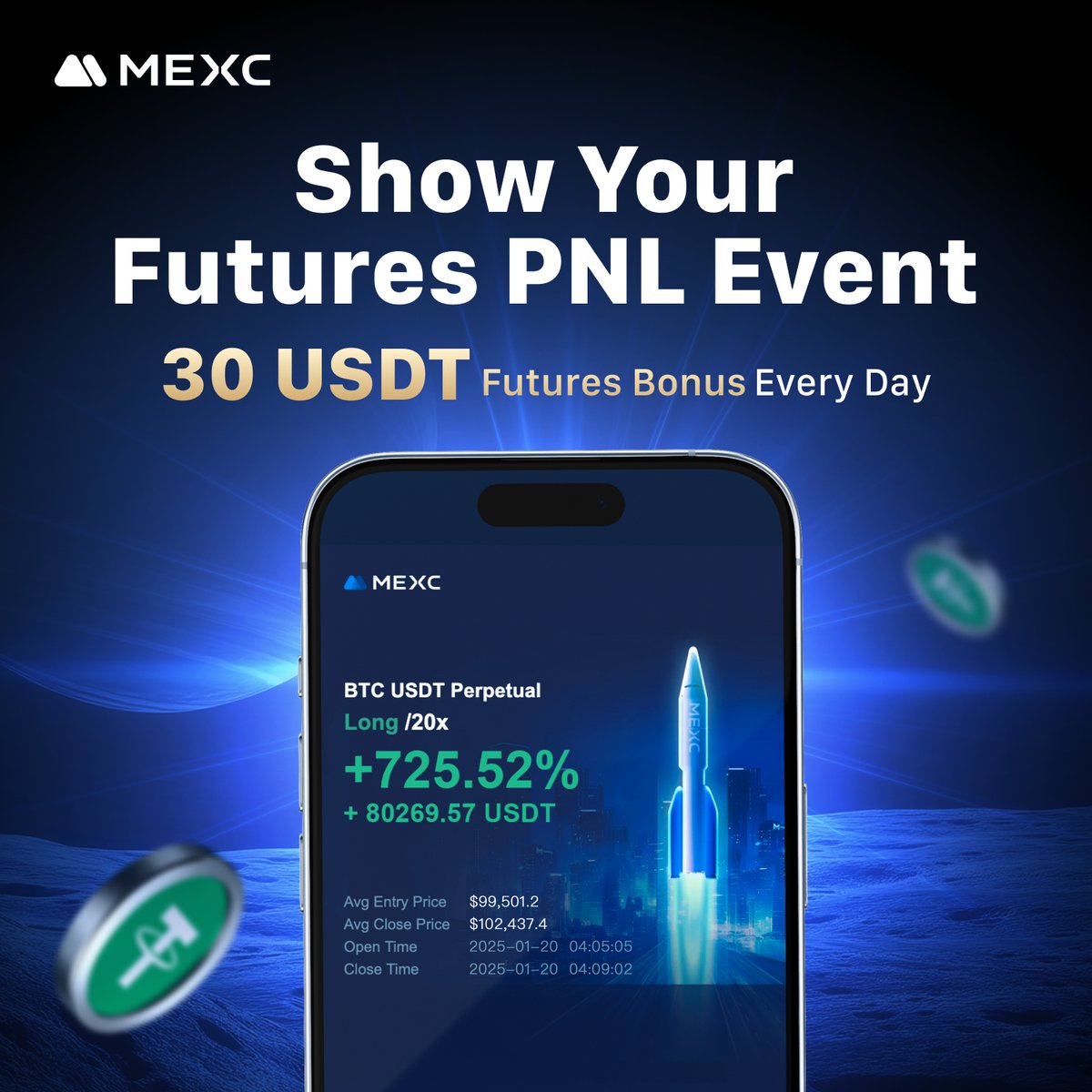 🚀 Show the market what you’ve got!

🍀Show off your MEXC Spot/Futures profit or loss for a chance to share 30 USDT bonus daily!

How to Participate:
1️⃣ Follow, Like &amp; Quote Tweet
2️⃣ Share your Spot or Futures profit screenshot on Twitter/Telegram with #MEXCMAL
3️⃣ Quote Tweet &amp;