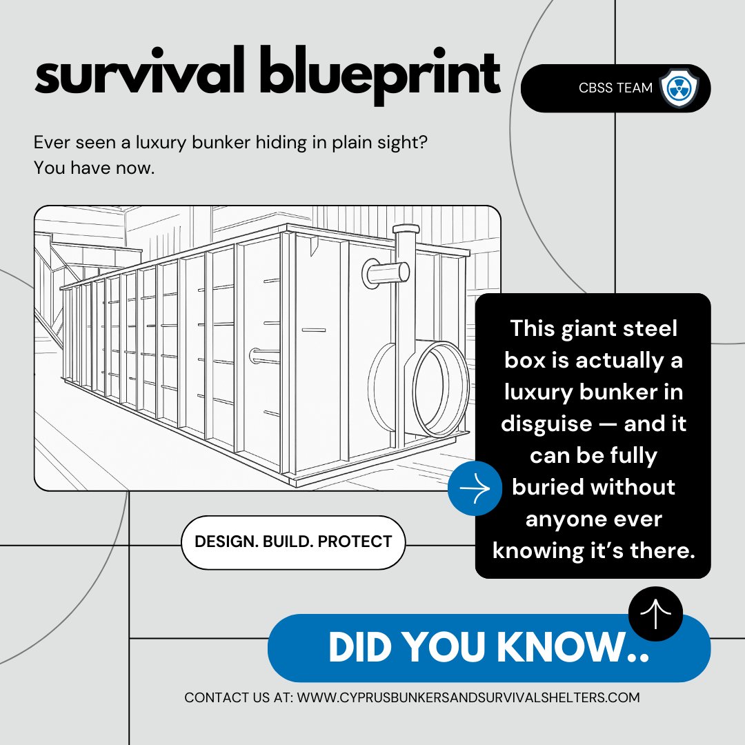 🚨 Luxury in Disguise
What looks like a steel box is actually a buried bunker—fully livable, completely hidden, and engineered to outlast chaos.

You’ve seen it now. But would you have noticed it?

#CBSS #Cyprus #Limassol #Nicosia #Bunkers #Shelters #CivilDefense