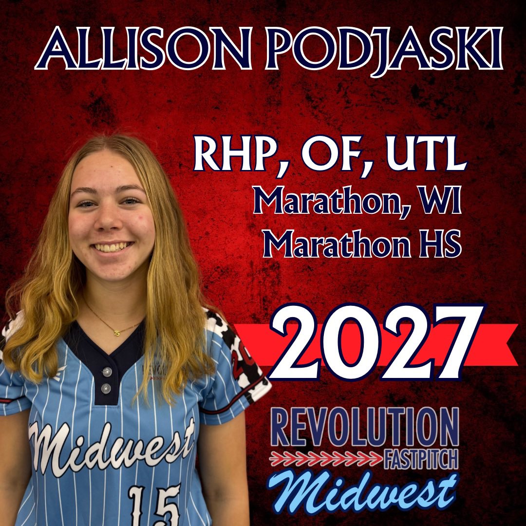 MadRevsMidwest's tweet photo. Our next #classof2027 player is an incredible pitcher, @AllisonPodjaski. Throws 61-63, great control, and a ton of movement. Super athletic and can play anywhere on the field, and an outstanding game IQ. Leads with purpose, dedicated, and strong. https://t.co/92NpnAgPpJ