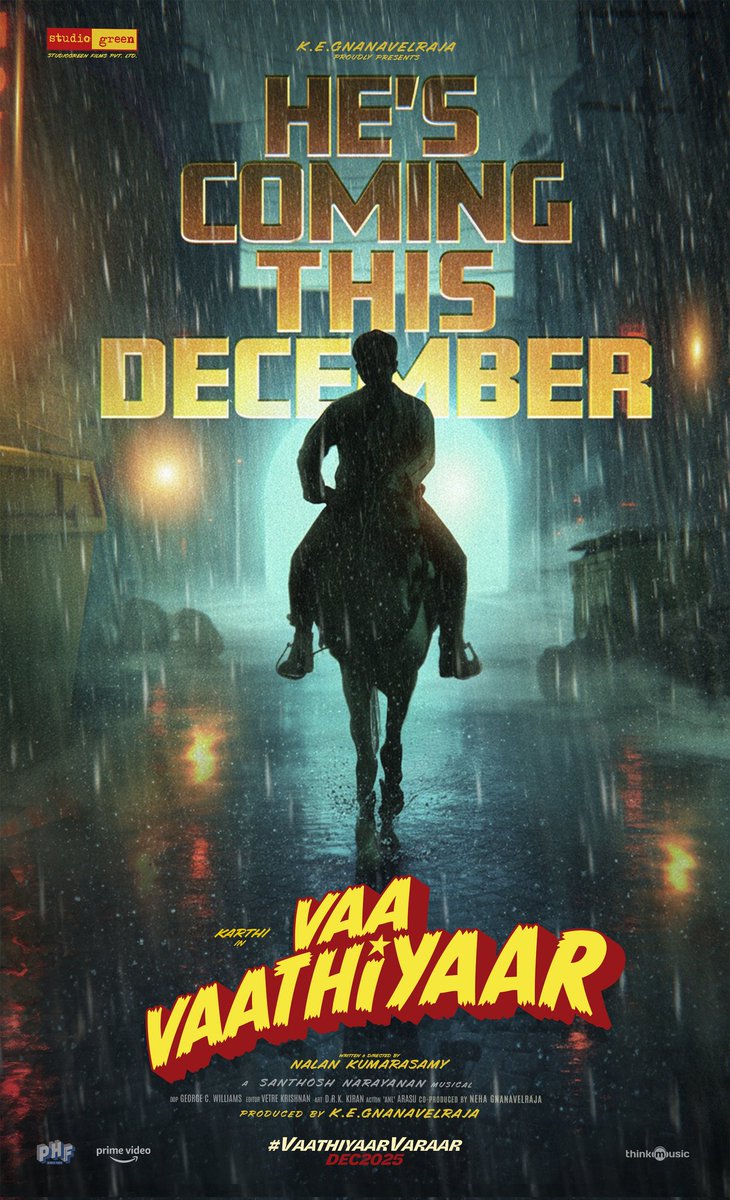 Studio Green (@studiogreen2) on Twitter photo This December, vibe so loud,
Vaathiyaar steps in, ruling the crowd! 😎🐎
#VaaVaathiyaar is arriving December 2025
#VaathiyaarVaraar
A #NalanKumarasamy Entertainer
A <a href="/Music_Santhosh/">Santhosh Narayanan</a> Musical
<a href="/Karthi_Offl/">Karthi</a> <a href="/VaaVaathiyaar/">Vaa Vaathiyaar</a> #StudioGreen <a href="/gnanavelraja007/">gnanavelraja</a> <a href="/IamKrithiShetty/">KrithiShetty</a> #Rajkiran This December, vibe so loud,
Vaathiyaar steps in, ruling the crowd! 😎🐎
#VaaVaathiyaar is arriving December 2025
#VaathiyaarVaraar
A #NalanKumarasamy Entertainer
A <a href="/Music_Santhosh/">Santhosh Narayanan</a> Musical
<a href="/Karthi_Offl/">Karthi</a> <a href="/VaaVaathiyaar/">Vaa Vaathiyaar</a> #StudioGreen <a href="/gnanavelraja007/">gnanavelraja</a> <a href="/IamKrithiShetty/">KrithiShetty</a> #Rajkiran