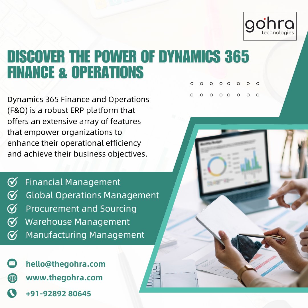 thegohra's tweet image. Discover the power of Dynamics 365 Finance &amp;amp; Operations

Request a demo or consultation to explore how this powerful ERP solution can elevate your operations and lead your business to greater success.
thegohra.com/Contactus.html

#erp #msd365bc #bc #bcerp #upgrade #bcupgrade