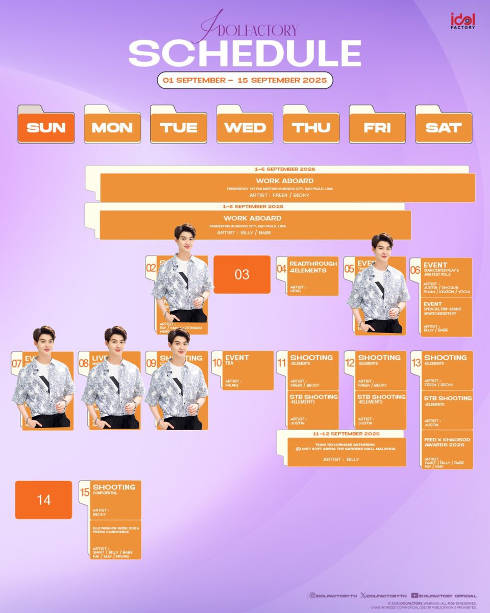 #SaintSchedule 
ตารางงานให้กำลังใจ #เซ้นต์ศุภพงษ์

📆 01.09.2025 - 15.09.2025

02:09: 🎥Shooting #TpopStageShow

05:09: Event 

07:09: Event 

08:09: Event

09:09: 🎥Shooting #TpopStageShow

สู้ๆส่งกำลังใจทั้งเบื้องหน้าและเบื้องหลังรัวๆ🥰

#Saint_sup #MingEr 
#idolfactoryTH