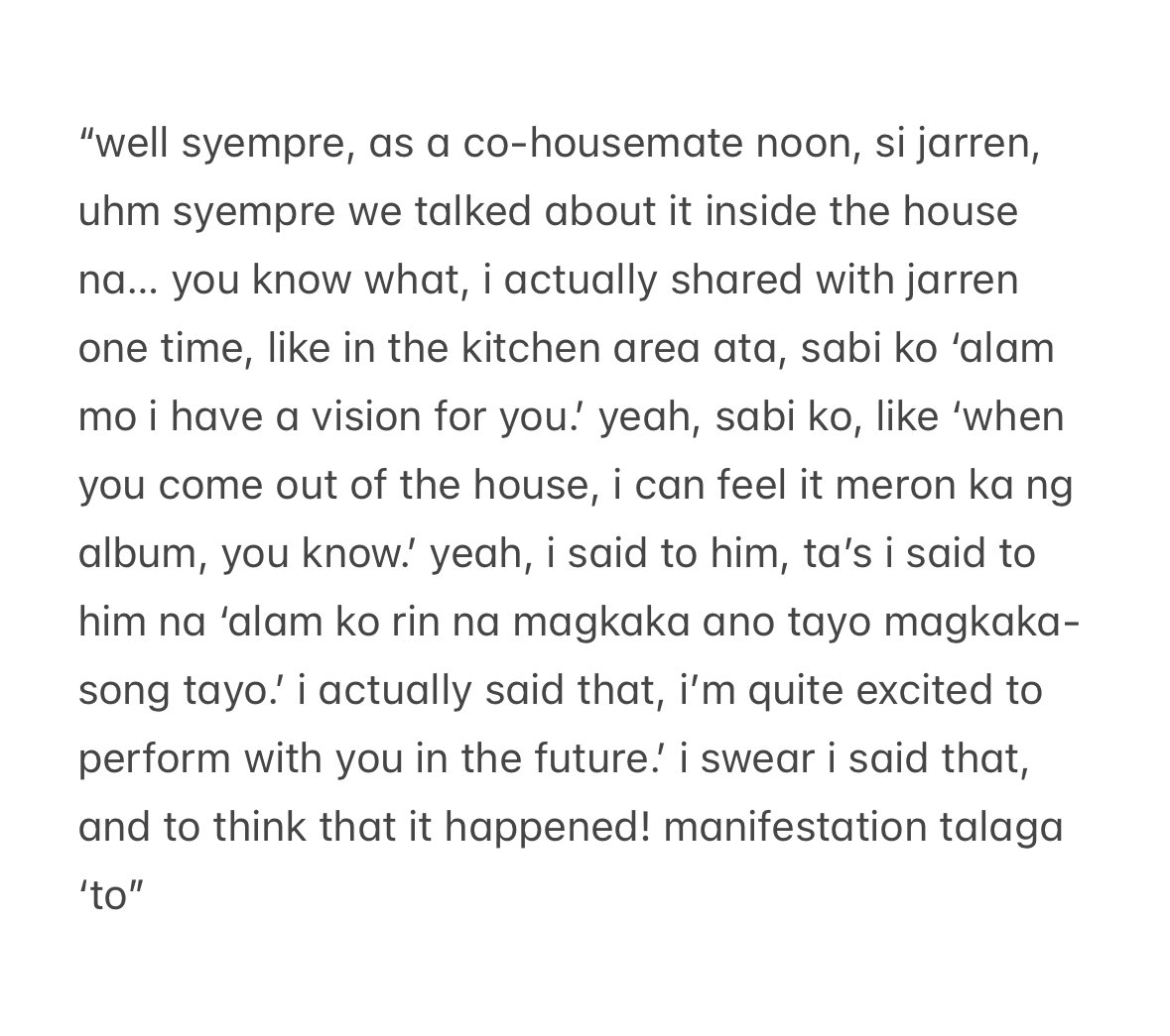 can u believe it? it wasn’t just us looking forward to their song, kai has actually wanted it since their pbb days and she even told jarren about it. yet some entitled people still say she’s being forced to make music or perform with him. #KaiRen’s shooting star is so special 🥺