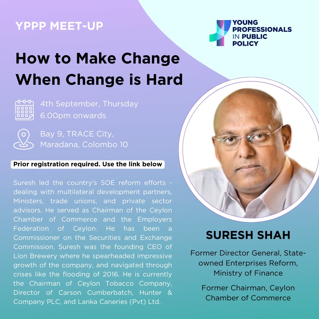 How to navigate entrenched vested interests, political pressures, tough trade unions, and move reforms forward? Suresh Shah experienced this first hand. Hear how he did it, what he achieved, what he could not, at our latest YPPP meet-up
📅 4 Sep
🕧 6pm
🔗 forms.gle/kjrZ6cX3Nunomq…