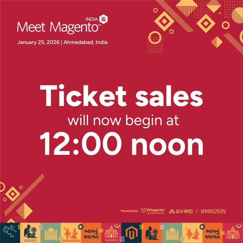 The ticket sales for Meet Magento India 2026 will now begin at 12 noon instead of 11 AM today. 

We apologize for the inconvenience. Get ready to claim your spot in a few minutes. 
#MM26IN