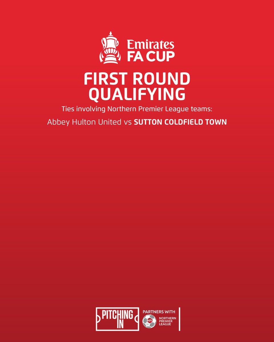 The Pitching In Northern Premier League (@northernpremlge) on Twitter photo ⏳ More FA Cup action on the way tonight.
Best of luck in your first qualifying round replay, <a href="/SCTFC/">Sutton Coldfield Town FC</a> 👏 ⏳ More FA Cup action on the way tonight.
Best of luck in your first qualifying round replay, <a href="/SCTFC/">Sutton Coldfield Town FC</a> 👏