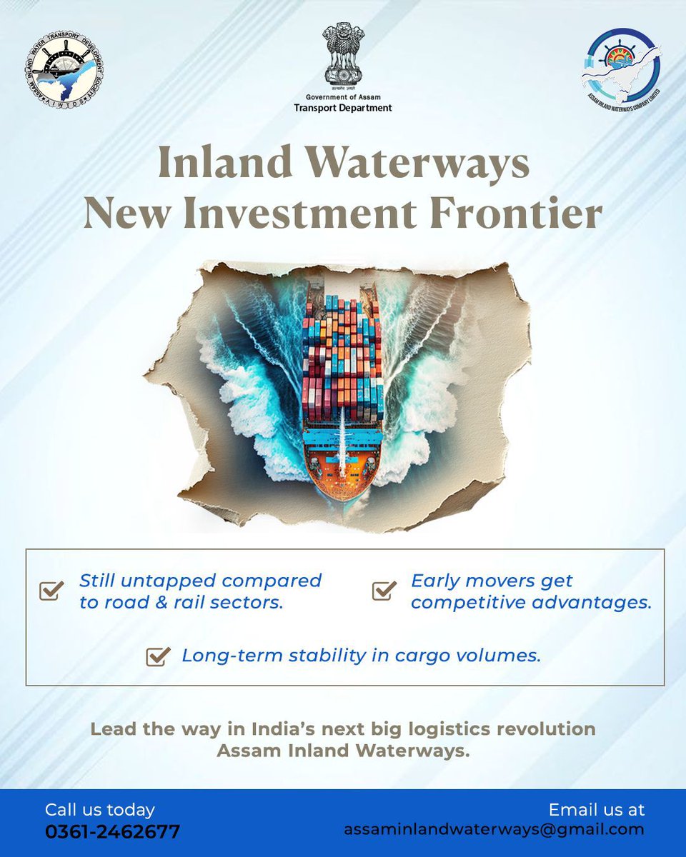 AssamWater's tweet image. the untapped frontier for trade &amp;amp; investment. Be an early mover, gain long-term stability.

#InvestInAssam #LogisticsRevolution 

@himantabiswa @JogenMohanAssam @AdilKhan_IAS @advkyadav @mygovassam @CMOfficeAssam @diprassam @IWAI_ShipMin @WorldBank