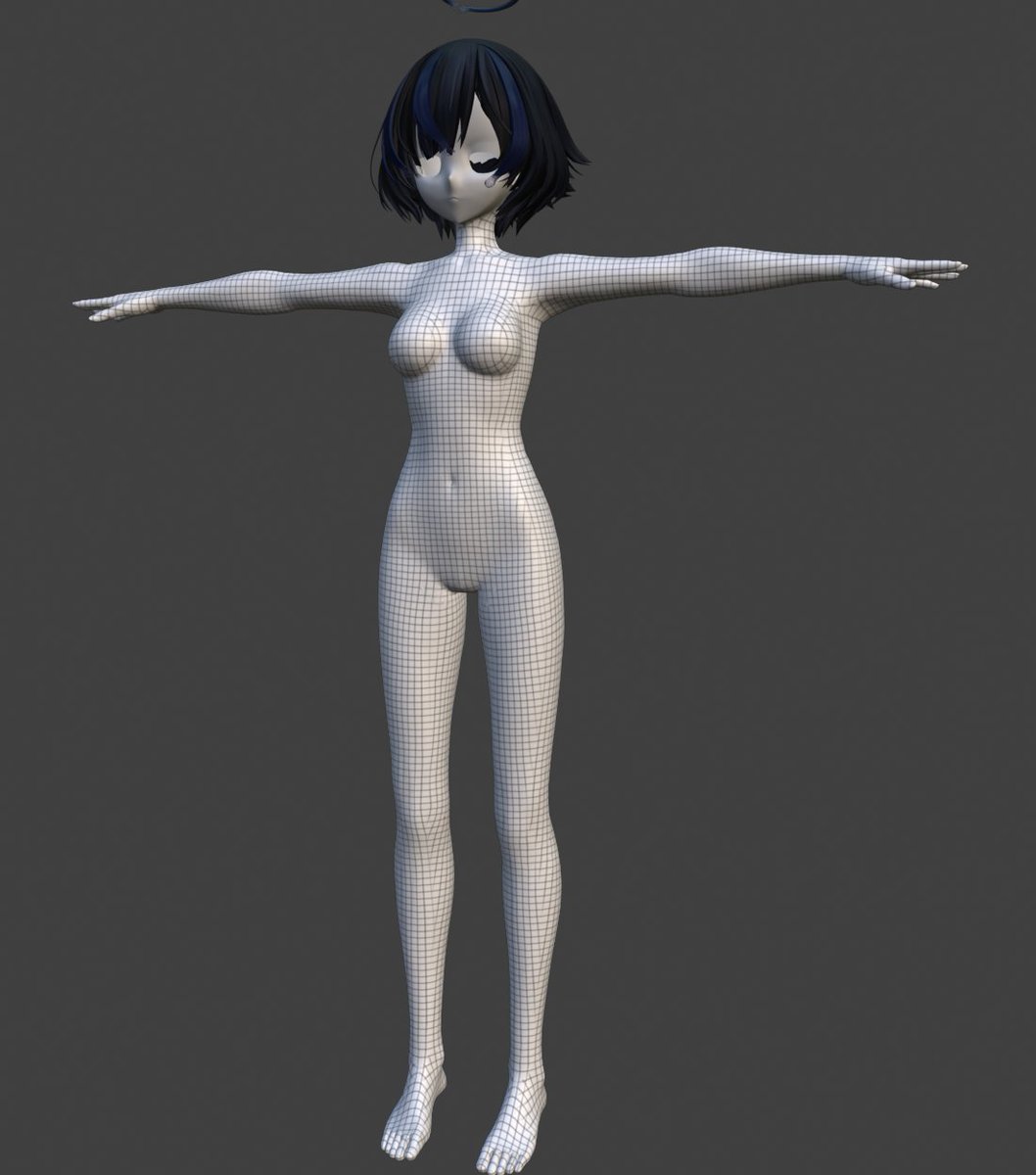 マニュアルと参考データ用に中間素体をしずくさんに合わせました
ここまで大体3時間ぐらい
合わせる時に歪みがわかりやすくなって便利かなと思ってグリッドテクスチャを作ってみたら良い感じでした