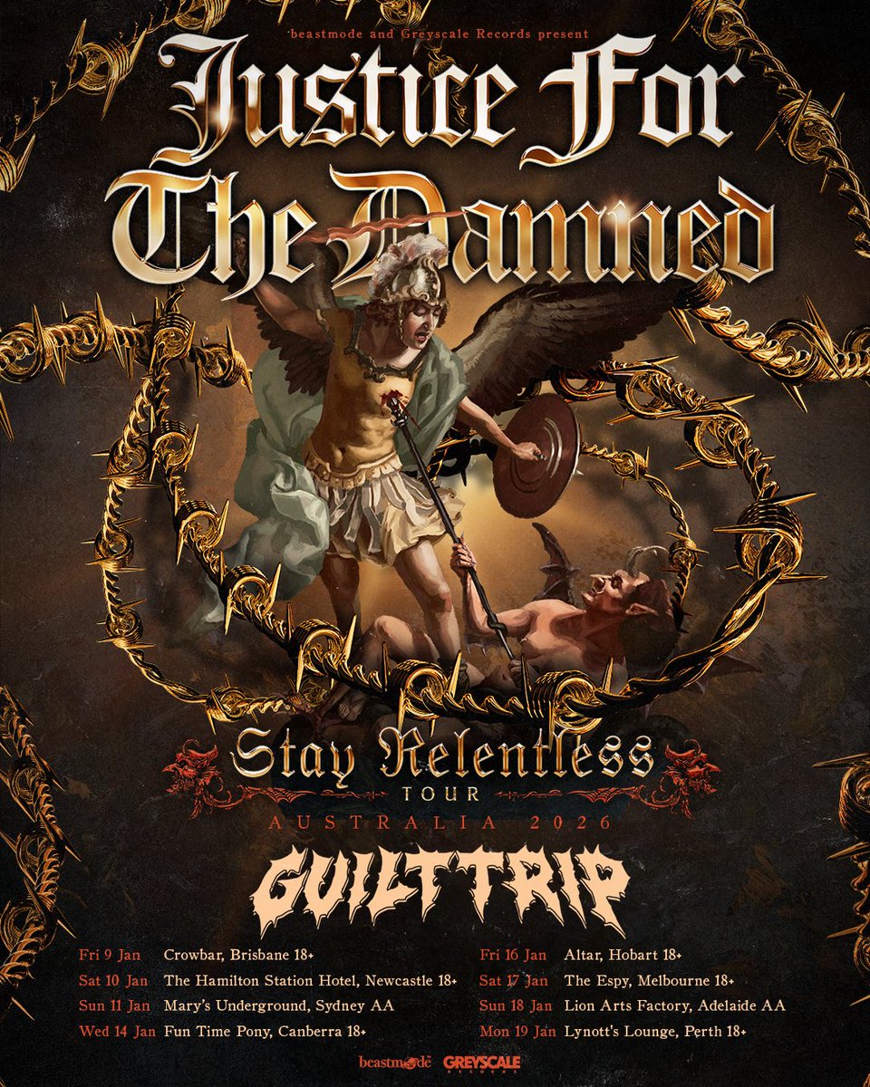 BEASTMODE PRESENTS: AUSTRALIA STAY RELENTLESS TOUR 2026

WE'RE BRINGING UK MONSTERS <a href="/GuiltTripMCR/">GUILTTRIP</a> 

8 SHOWS NO BARRICADES

TICKETS ON SALE NOW - linktr.ee/justicefortheg…

This is not a summer tour to miss!! Get your tix now!!