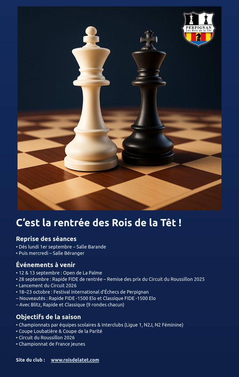 C'est la rentrée de #Perpignan les Rois de la Têt pour cette nouvelle saison 2025/2026 ! #échecs #chess #ajedrez #schach #escacs