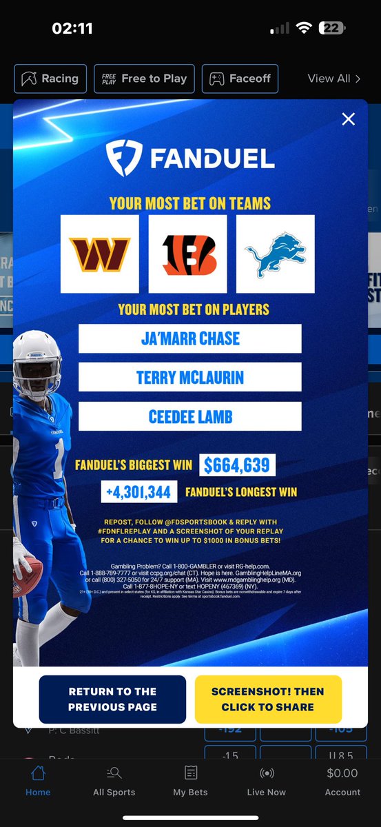 BillLongway's tweet photo. @FDSportsbook #FDNFLREPLAY https://t.co/pFWaeXwBQl