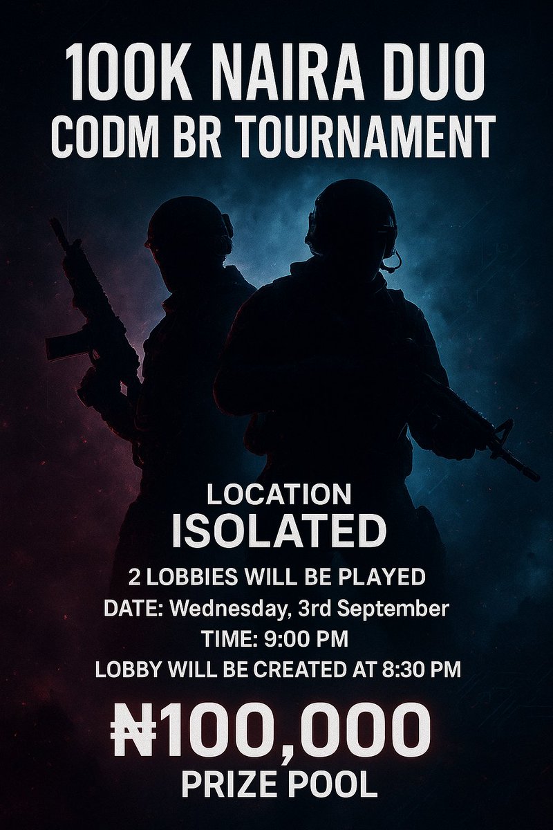 CaptEmma (@emmateo3) on Twitter photo โ
How to Join the Tournament
1. Both you and your partner should follow me and <a href="/MrLuis002/">Mr Luis</a>
2. Tag your duo partner and friends in the comments.
3. Retweet this post ๐๐ผ
4. Join the WhatsApp group for tournament rules & updates:
๐๐๐ผ๐๐ผ๐๐ผ chat.whatsapp.com/EEHP1ADfTkkIoOโฆ โ
How to Join the Tournament
1. Both you and your partner should follow me and <a href="/MrLuis002/">Mr Luis</a>
2. Tag your duo partner and friends in the comments.
3. Retweet this post ๐๐ผ
4. Join the WhatsApp group for tournament rules & updates:
๐๐๐ผ๐๐ผ๐๐ผ chat.whatsapp.com/EEHP1ADfTkkIoOโฆ