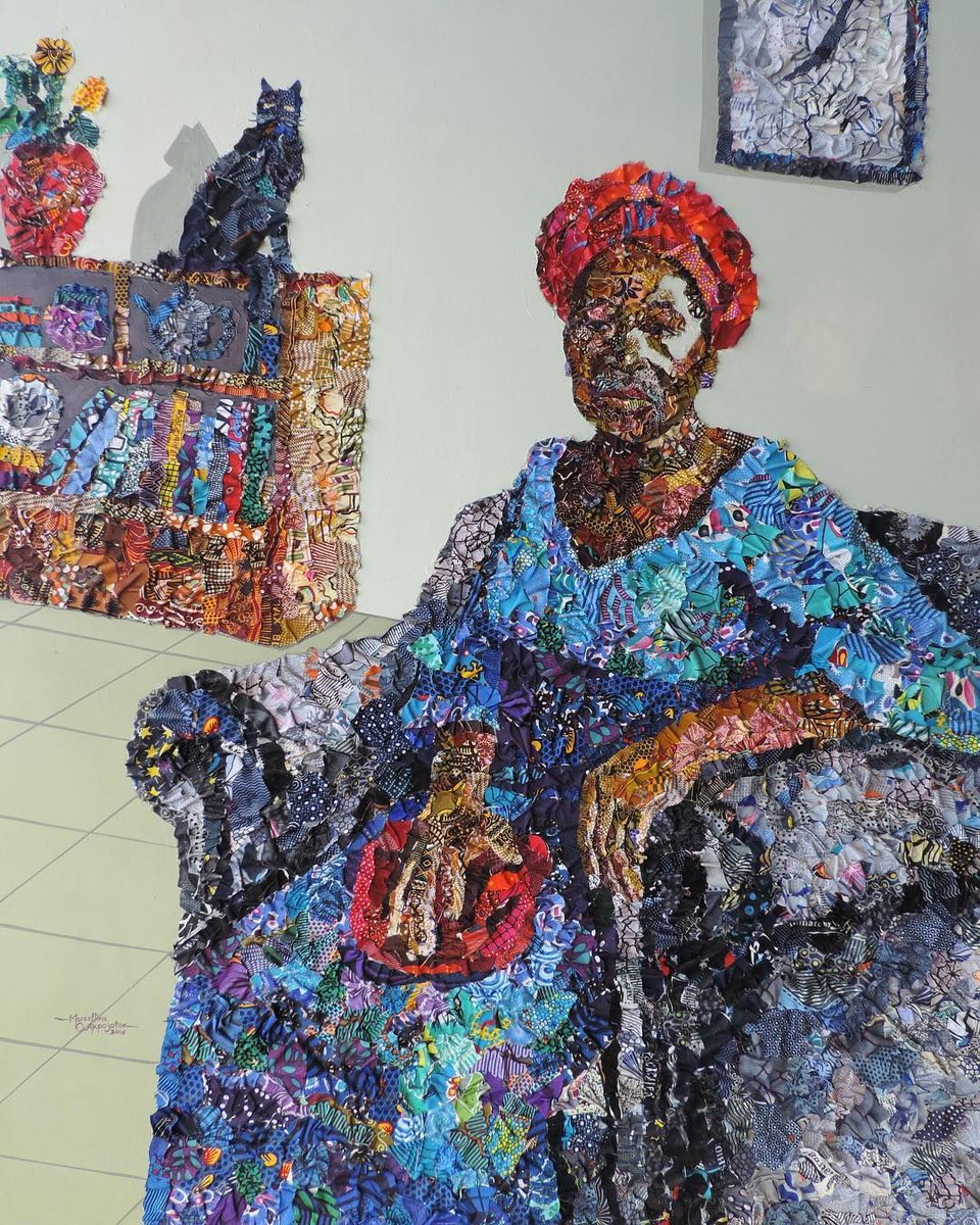 Marcellina Oseghale Akpojotor, artist who combines tiny pieces of ankara fabric to create portraits of Nigerian women #WomensArt