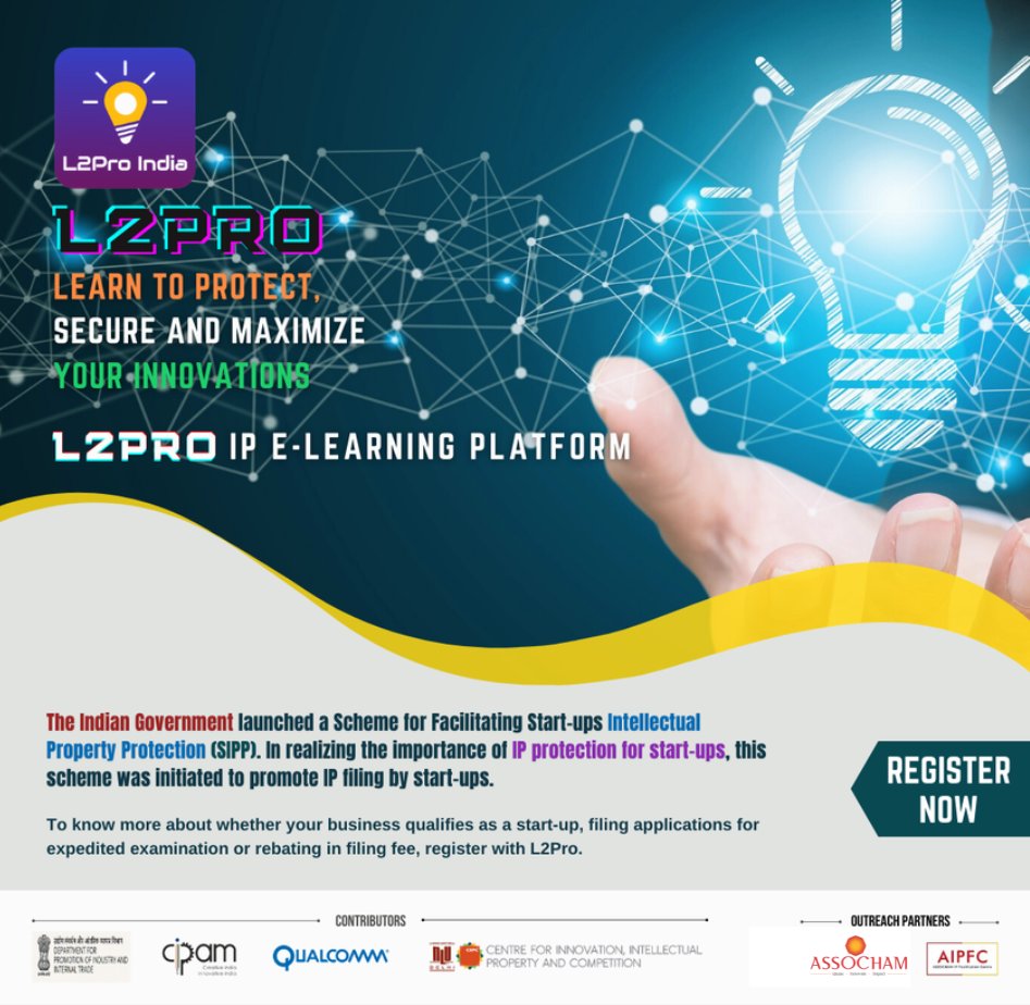 l2pro_india's tweet image. Indian Government&apos;s Scheme for Facilitating Start-ups Intellectual Property Protection (#SIPP)

The Indian Government has launched a scheme to promote #IP_filing by start-ups, called SIPP. It was done to realize the importance of #IP_protection for #startups.

#L2Pro #L2ProIndia