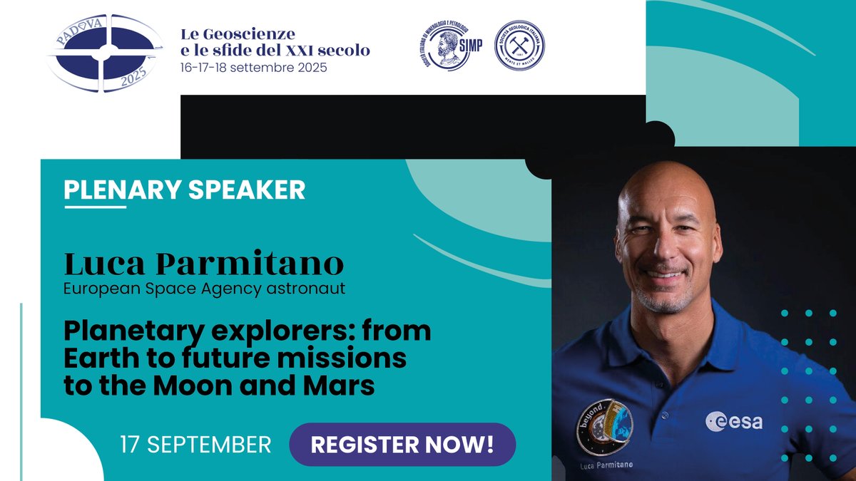 🚀 We are thrilled to announce that ESA astronaut Luca Parmitano will deliver a Plenary Lecture on September 17, 14:45–15:30, titled “Planetary explorers: from Earth to future missions to the Moon and Mars”.  

➡️en.geoscienze.org/919/plenary-se…