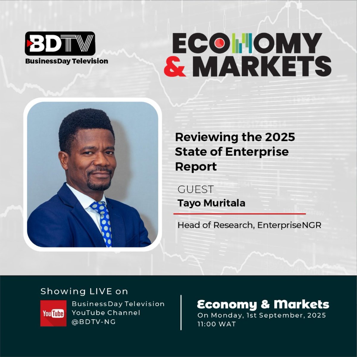 enterprisengr_'s tweet image. LIVE at 11am WAT ⏰
Our Head of Research, Tayo Muritala, joins @BusinessDayNg TV’s Economy &amp;amp; Markets to review the State of Enterprise 2025 Report.

#StateOfEnterprise2025 #BDTV #FinancialServices #EconomicInsights #PolicyMatters #NigeriaEconomy #EnterpriseNGR