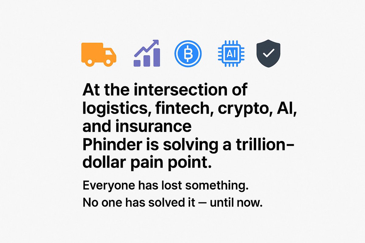 phinder247's tweet photo. 📈 At the intersection of logistics, fintech, crypto, AI, and insurance, Phinder is solving a trillion-dollar pain point.
Everyone has lost something.
No one has solved it — until now. https://t.co/dBsfYDs8hj