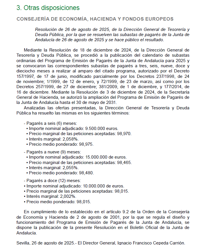 abarreda1965's tweet photo. Sigue la orgia de deuda pública de Andalucía @JuanMa_Moreno @CarolinaEspanaR hoy 34,5 millones euros. Ya tiene la deuda pública de Andalucía por encima de los 40.000 millones de euros. Qué siga la fiesta, que pague el que venga detrás. https://t.co/BLUTgO2Nty