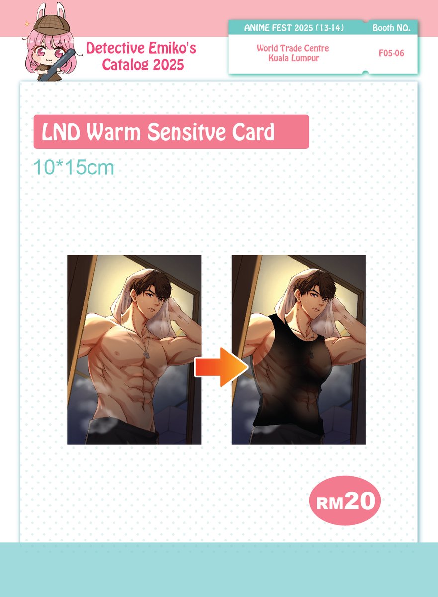 detective_emiko's tweet image. Hi there~!（2/2）
We will be joining Anime Fest Plus 2025
❤️Booth: F05-06

Pre-order is now open✨👇
🔗forms.gle/iw8EoRDjrcpnPU…

📅 13~14 SEP 2025
📍World Trade Centre Kuala Lumpur
#AnimeFestPlus2025 #animefestplus #catalog #LoveandDeepspace #Sasusaku #shoujo #PLAVE
#fanart