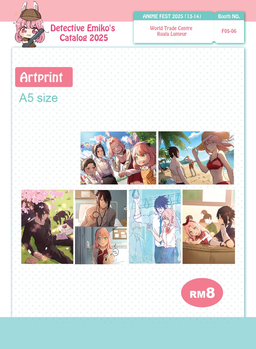 detective_emiko's tweet image. Hi there~!（2/2）
We will be joining Anime Fest Plus 2025
❤️Booth: F05-06

Pre-order is now open✨👇
🔗forms.gle/iw8EoRDjrcpnPU…

📅 13~14 SEP 2025
📍World Trade Centre Kuala Lumpur
#AnimeFestPlus2025 #animefestplus #catalog #LoveandDeepspace #Sasusaku #shoujo #PLAVE
#fanart