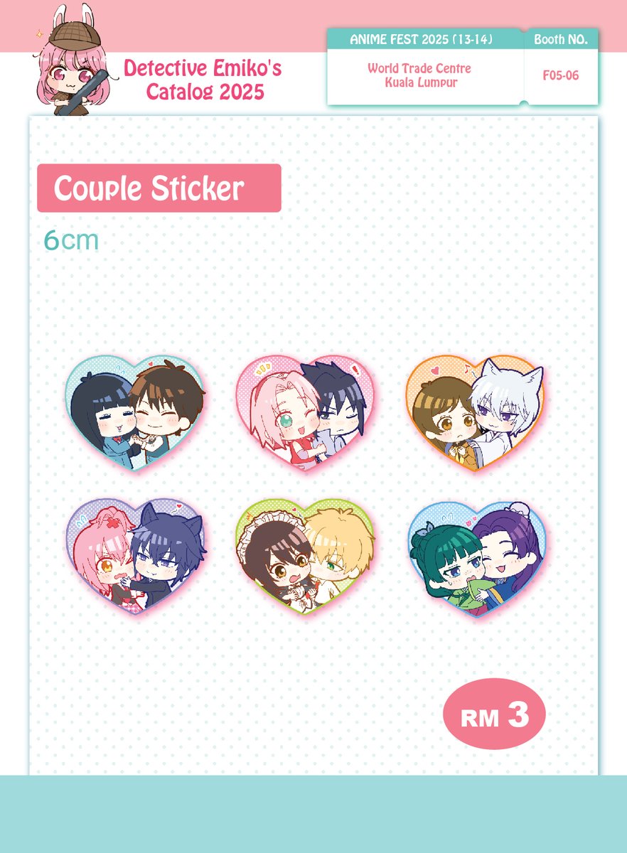 detective_emiko's tweet image. Hi there~!（2/2）
We will be joining Anime Fest Plus 2025
❤️Booth: F05-06

Pre-order is now open✨👇
🔗forms.gle/iw8EoRDjrcpnPU…

📅 13~14 SEP 2025
📍World Trade Centre Kuala Lumpur
#AnimeFestPlus2025 #animefestplus #catalog #LoveandDeepspace #Sasusaku #shoujo #PLAVE
#fanart