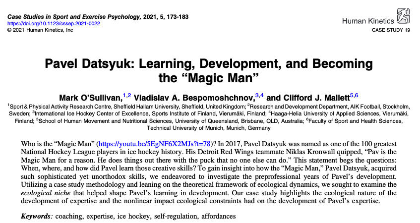 <a href="/HockeyThinkTank/">Topher Scott</a> Here is the article that we co-authored with <a href="/markstkhlm/">Mark O'Sullivan PhD</a> on Pavel where we looked at his development years to better understand his player pathway 🏒journals.humankinetics.com/view/journals/…