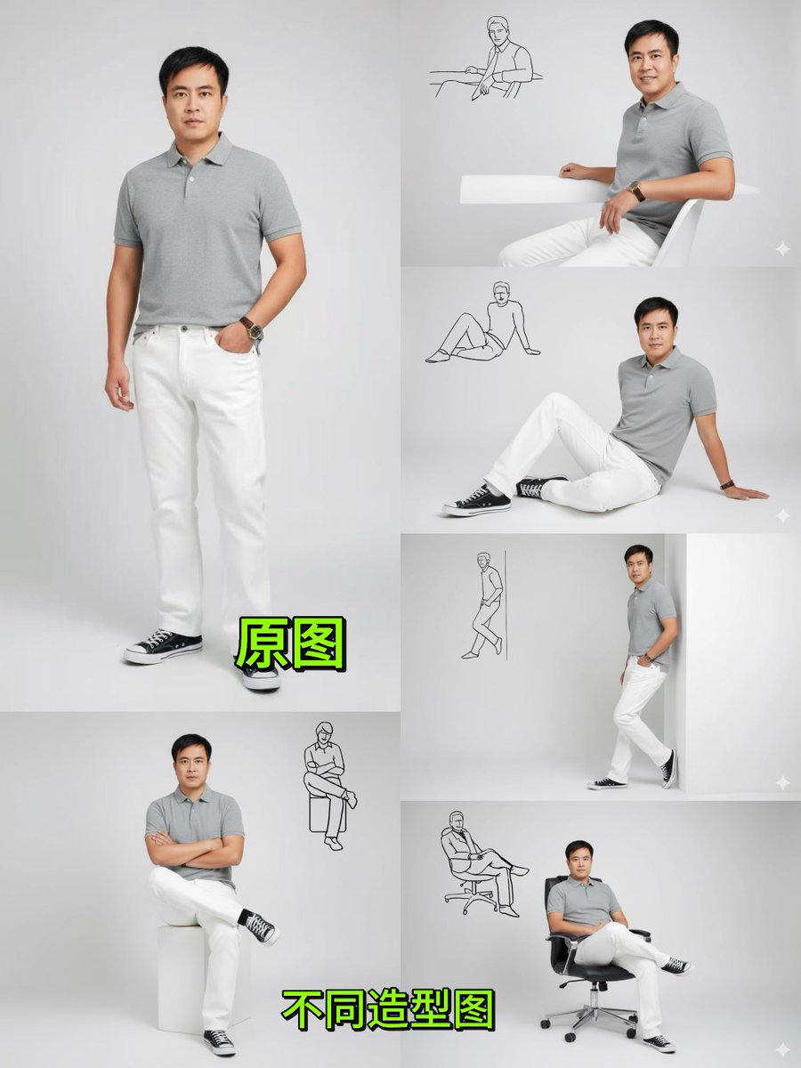 今天又练习了许多姿势，会有抽卡现象，符合预期，用（朋友）随便拍的一张自拍照，可以生成任何你想要的场景图片，人物一致性要再优化优化会更好。
#NanobananaAI 

Prompt1:照片中的人物转化为商业人像，维持脸部长相以及发型，专业摄影