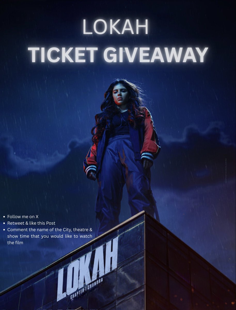 Cinephiles are celebrating Lokah💥
So I planned a free ticket giveaway😇
Follow these three steps: 
• Follow me on X
• Like &amp; Retweet this post
• Comment the city name, showtime &amp; theatre you would like to watch the film
Will be picking 5 winners on Sep 4th🤝
If this giveaway
