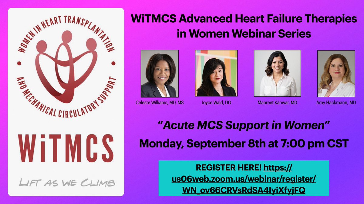 Womenintxp_mcs's tweet image. 📢 Join us for a webinar on the unique challenges &amp;amp; innovations in managing acute MCS in women🫀
📆 9/8/25 🕰️ 7 PM CST📍Online

🔹 Gender-specific responses
🔹 Hemodynamics &amp;amp; device choice
🔹 Equity in advanced HF care
#MCS #CardiogenicShock