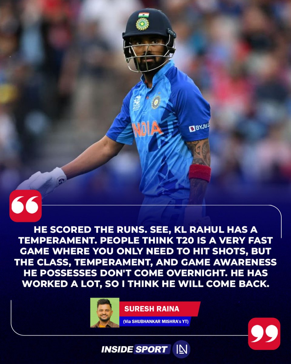 InsideSportIND's tweet image. Suresh Raina feels KL Rahul will make a comeback in India&apos;s T20 setup 🏏

#SureshRaina #KLRahul #Indiancricket #T20 #Insidesport #CricketTwitter