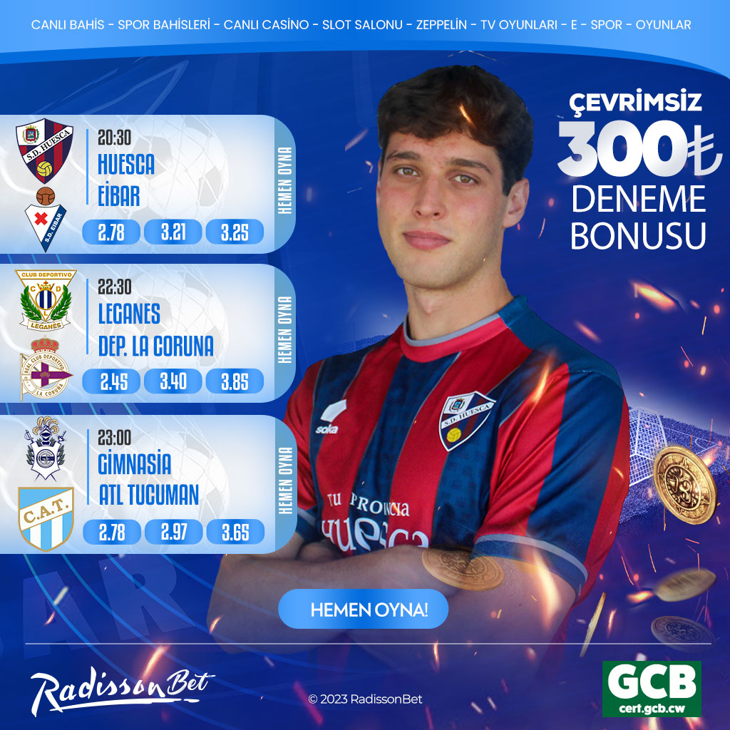 🏆Tüm Maçlar En Yüksek Oran ve Bonuslar İle #RadissonBet'te!
 
⚽Huesca - Eibar
⚽Leganes - Dep. La Coruna
⚽Gimnasia - Atl Tucuman
 
✔️#Radissonbet'te Günlük ''Yarım Milyon Dolar'' Çekim İmkanı!
 
🎯shortdigest.click/sosyal