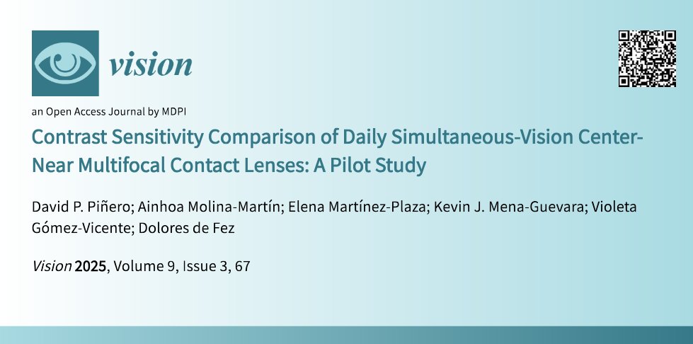 vision_mdpi's tweet image. 🔬 Comparative study of daily center-near multifocal contact lenses:
• Achromatic CSF: No significant reduction vs. spectacles (CSV-1000 test)
• Chromatic mechanisms: RG-BY variations detected (OptoPad-CSF)
🔗mdpi.com/3429950
#Optometry #Presbyopia #ContrastSensitivity