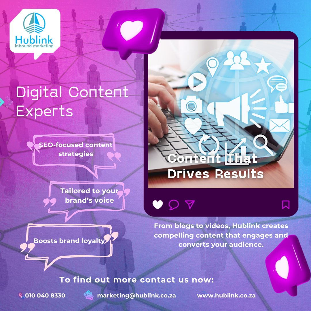 Hublink0603's tweet image. Engage your audience with Hublink’s content marketing! 📝 Our SEO-focused blogs and videos drive traffic and loyalty. Let’s connect! 🙌
📞 010 040 8330
Join today:
hublink.co.za/join-marketing…
#Hublink #ContentMarketing #BrandEngagement #GrowYourBrand