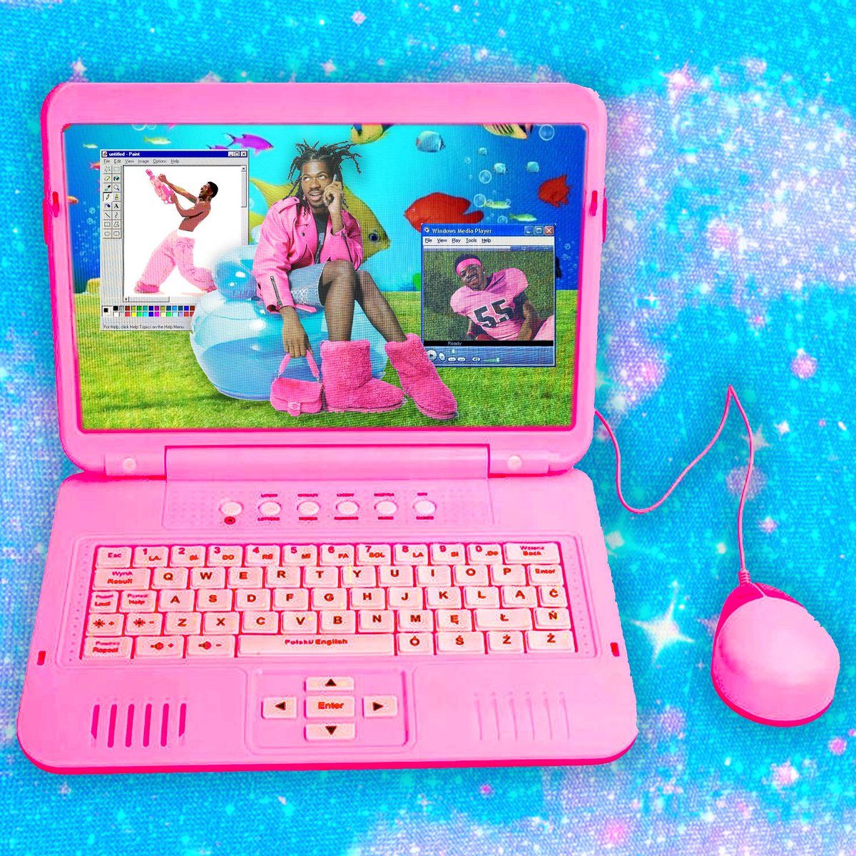 I've been into making like y2k tech themed edits on photoshop, so I made one of lil nas x!