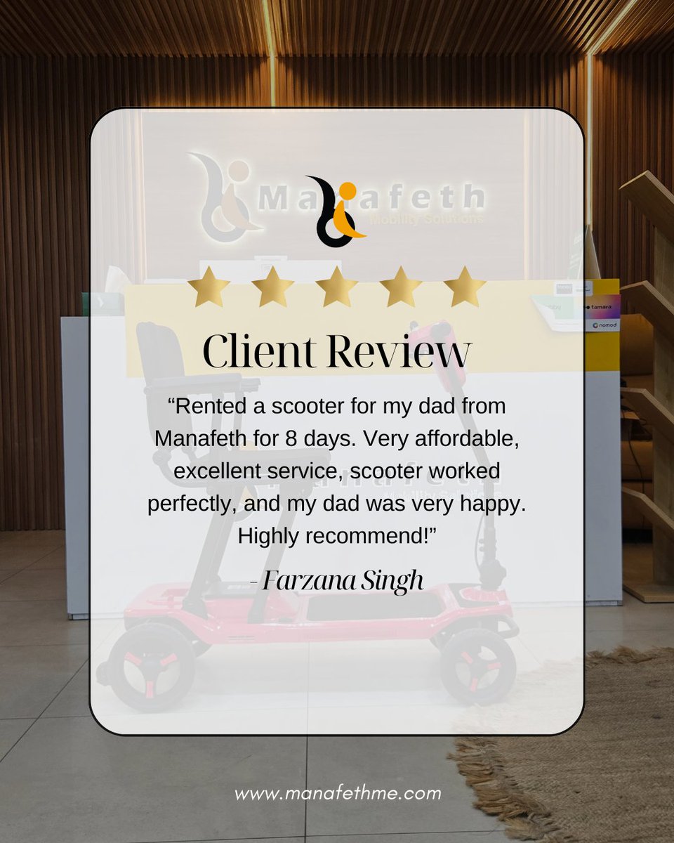 Manafethme's tweet image. Thank you to our valued customer for sharing their experience — your trust inspires us to continue driving accessibility forward. 

#MobilitySolutions #AccessibilityForAll #ManafethMobility #InclusiveJourney
