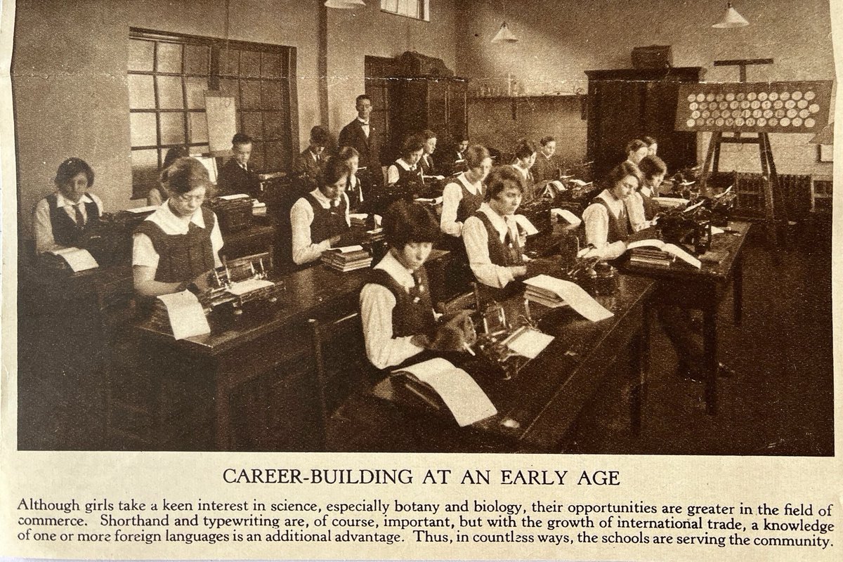Kathryn11Baird's tweet photo. ‘Although girls take a keen interest in science, especially botany and biology, their opportunities are greater in the field of commerce.’ #shorthand #typewriting https://t.co/jmAUUtVb4q