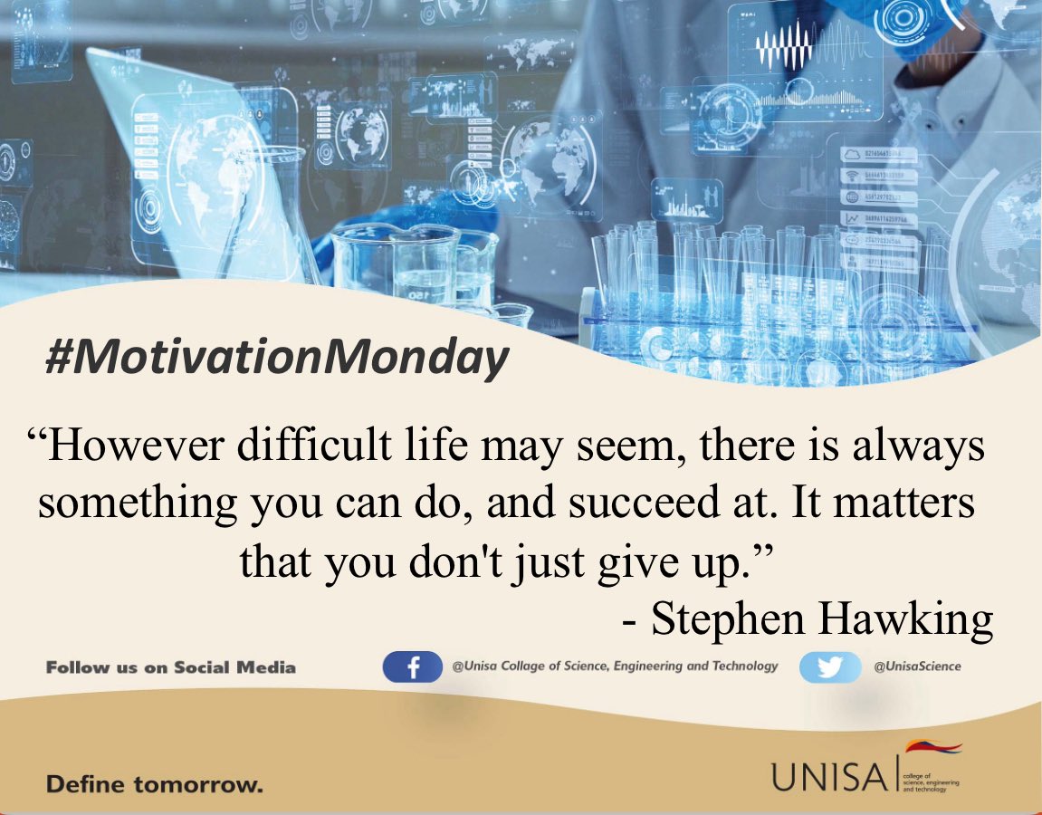 UnisaCSET's tweet image. #MotivationMonday #UNISA #CSET
#Unisa150andBeyond