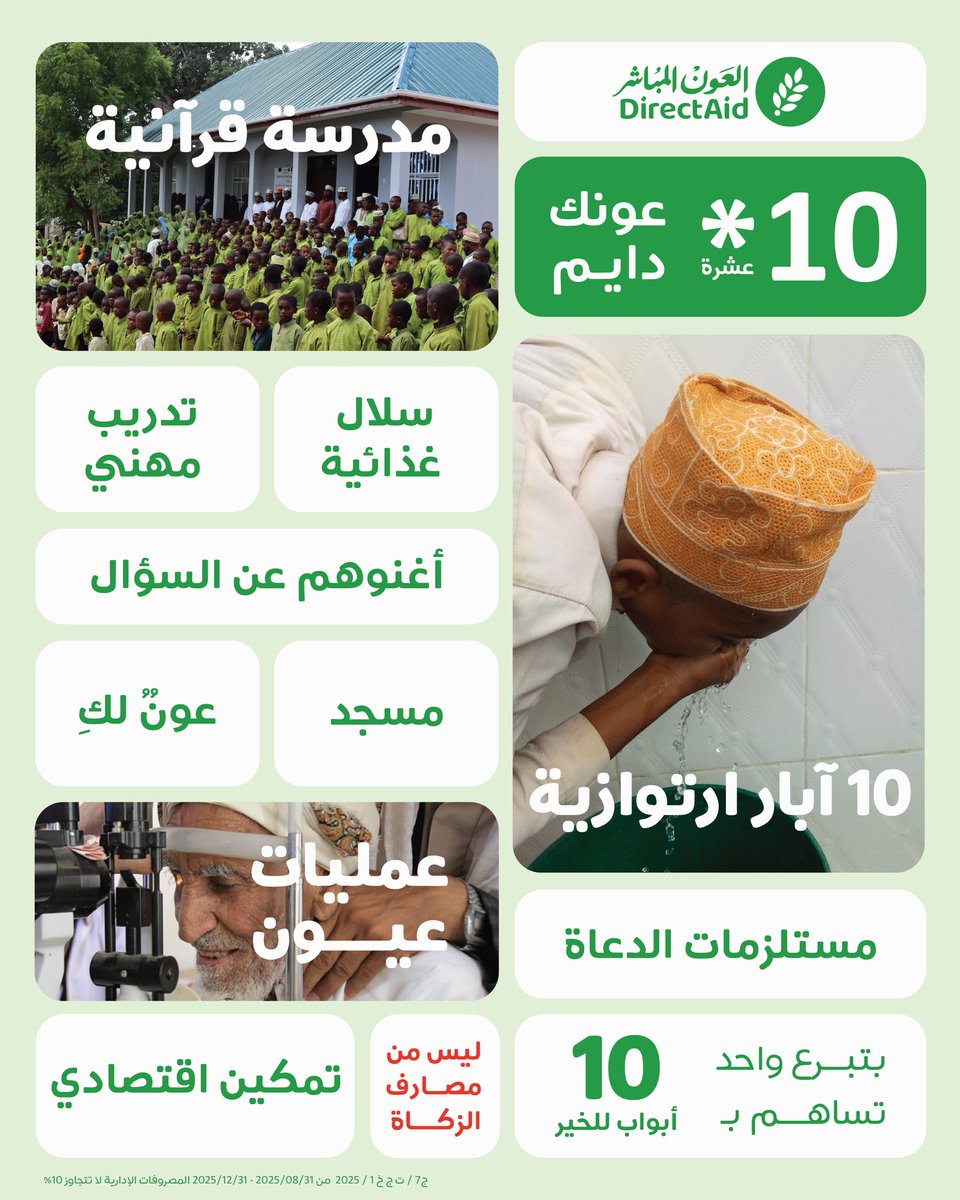 عدنا بحمدالله 🌱
مشروع 10×10 لشهر سبتمبر 

بخطوة واحدة تساهم ب ١٠ مشاريع مختلفة ويوصل خيرك لآلاف المستفيدين  

رابط المشروع✔️
directa.id/10tp

#العون_المباشر #العون_عشرةبعشرة 

أرقام التراخيص:
(ج7 / ت ج خ 1 / 2025) ، (ج7 / ت ج خ 4 / 2025) ، (ج7 / أ خ 2 / 2025) ، (ج7 / ت ج