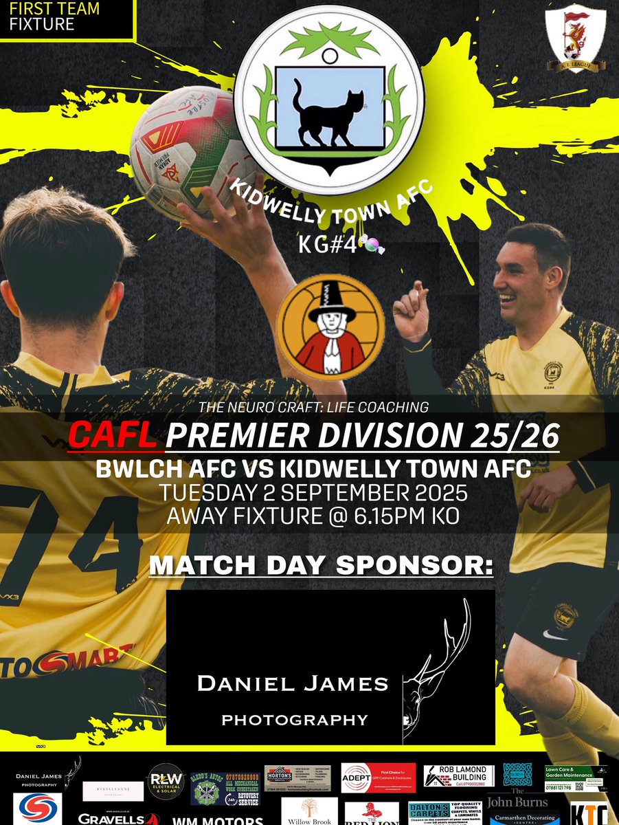 NEXT MATCH &gt;&gt; TUESDAY

Our First Team travel to <a href="/BwlchRangers/">Bwlch Rangers</a> for another mid week clash. 

Huge thanks to the ever so talented Daniel James Photography for sponsoring this fixture. Check out his work: danieljamesphoto.co.uk

Some phenomenal work on there 👆📷

#football