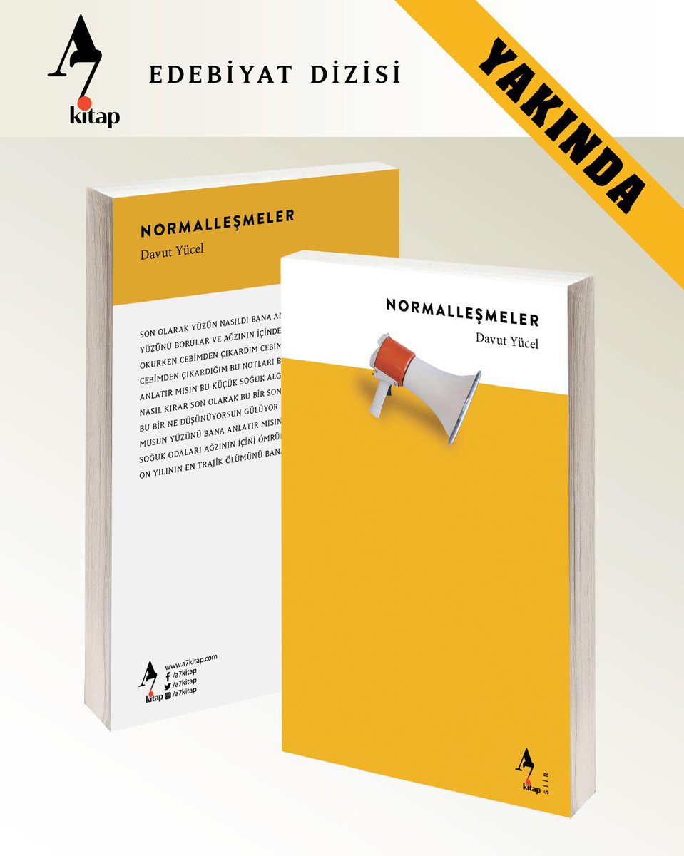 a7kitap's tweet photo. Davut Yücel’in kaleminden “Normalleşmeler” çok yakında A7 Kitap tarafından okurlarıyla buluşuyor!
https://t.co/oC62mxFXJj https://t.co/5ee1GD4dqA