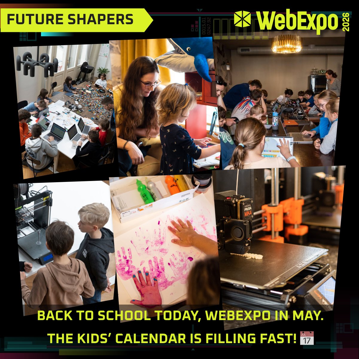 📚 First day of school! While kids are back in class today, remember learning doesn’t stop at the classroom door.

At WebExpo, kids dive into coding, LEGO robotics, AI &amp; 3D printing. 🤖

And the youngest ones? They’ll enjoy the Kids’ Corner with toys, games and caring au pairs.🎲