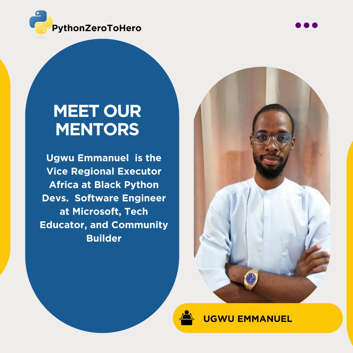 python_z_t_h's tweet image. Emmanuel is a Software Engineer at Microsoft, Tech Educator & Community Builder with an extensive experience in Python, Django, and AI-driven solutions. he served previously as a Microsoft Student Ambassador. Currently he usthe Vice Regional Executor Africa at Black Python Devs