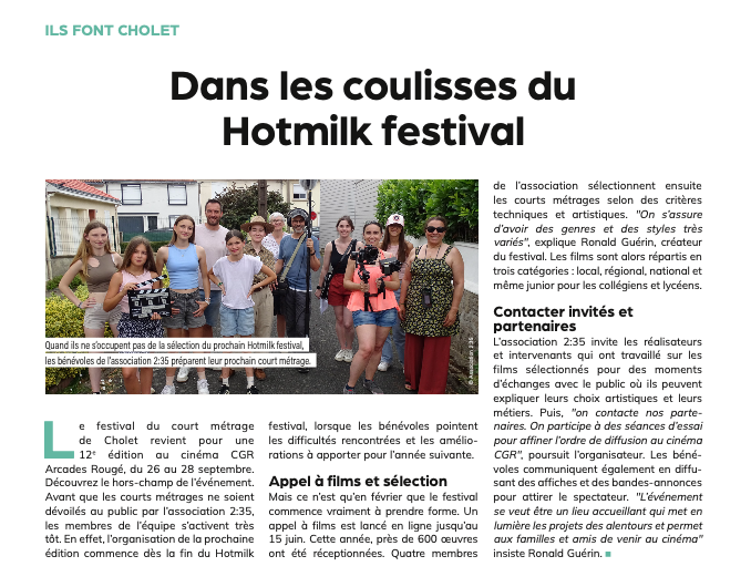 Merci à <a href="/choletagglo/">Cholet, Ville et Agglomération</a> pour cette mise en avant dans le Cholet mag de septembre. 😎

On vous attend en salle au cinéma <a href="/CGRCholet/">CGR Cholet</a>  Arcades Rougé les 26, 27 et 28 septembre.
#cholet #festival #Cinema