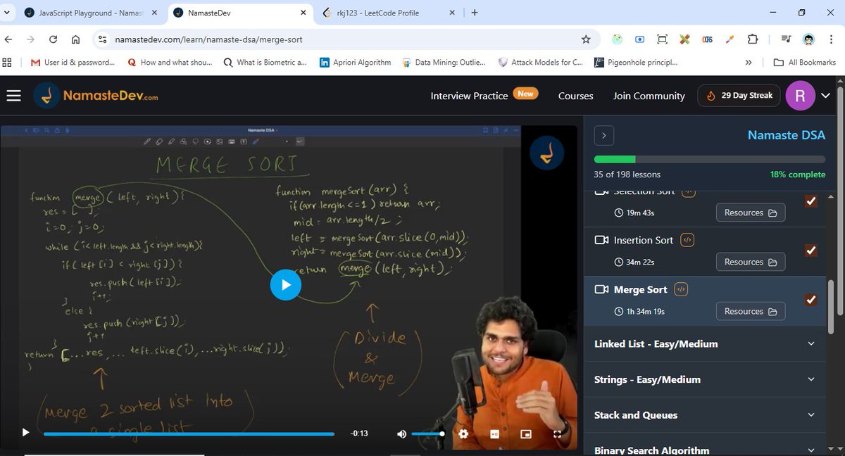 RamanRjha4647's tweet image. ✅18/100
Finally cracked Merge Sort and its O(N log N) complexity on #LeetCode ! 
This officially completes my Sorting module, all thanks to the incredible clarity of @akshaymarch7's teaching.
Next up: Linked Lists. Let's go! 🔥
#DSA #SortingAlgorithms #Developer