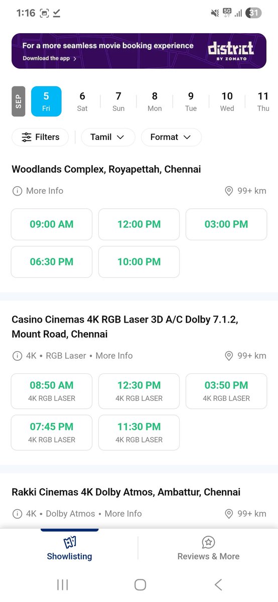 jj_offl's tweet photo. First time ever, the TICKET NEW app is updating its fast-filling shows in green color.

It's @Siva_Kartikeyan era we are living 🙏

#Madharaasi #Madharaasi1000Crore https://t.co/zEAXafEWvt