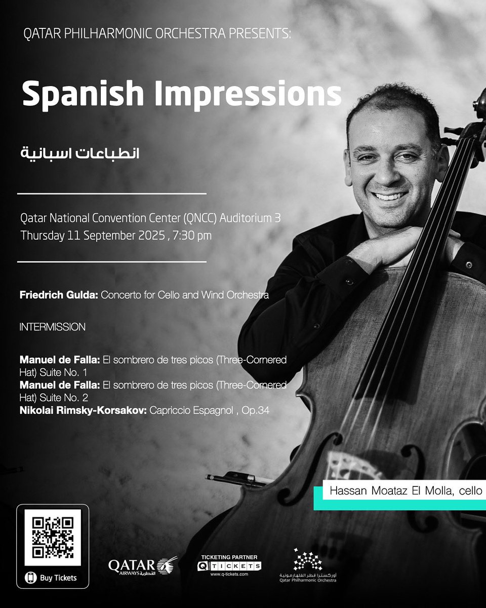 Experience an evening of vivid musical storytelling as conductor Elias Grandy leads the Qatar Philharmonic Orchestra in a programme bursting with rhythm and flair.